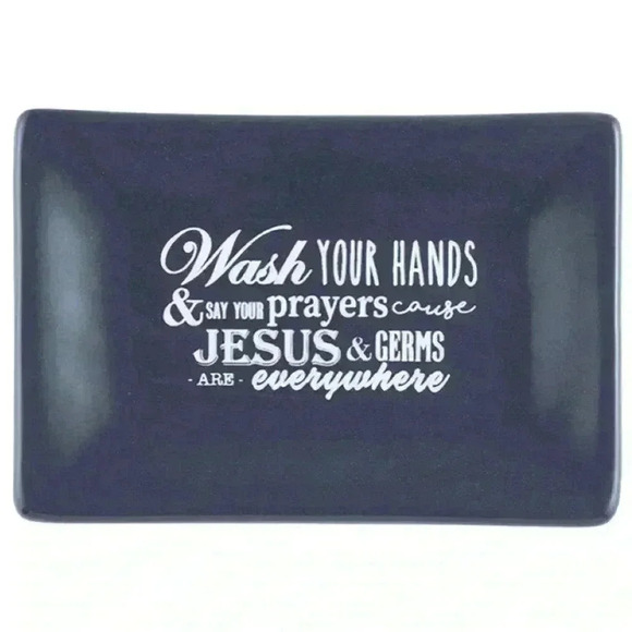 COPY - Wash Your Hands Jesus & Germs Are Everywhere Black Ceramic Soap Dish - Picture 5 of 13